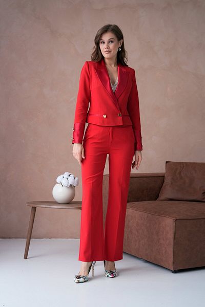 nodilife Women's Suit with Satin Sleeve Crop Jacket Red