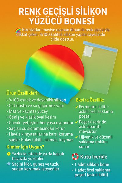 Avantaj Kapıda 100% силиконова цветна шапка за плуване + чантичка с цип за закачване – унисекс | Advantage at the Door