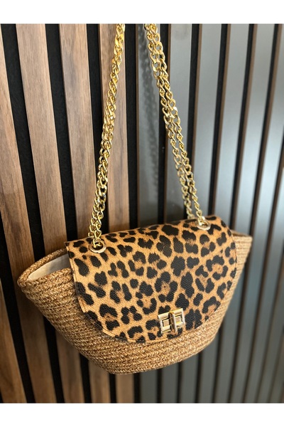 Home Natural Straw Detailed Hand and Shoulder Bag - Chain Cover Design