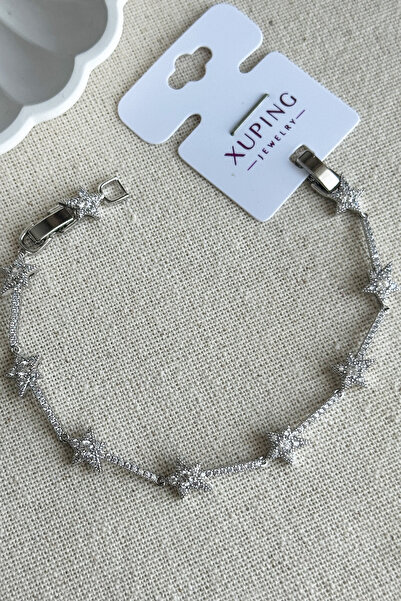 Modacaprea Xuping Taşlı Yıldız Model Kadın Bileklik – 17+2 cm | Gümüş Renk Ka...