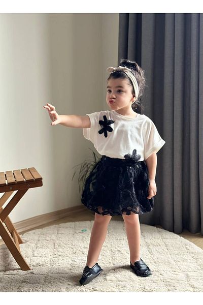 Bisahane Girl's Balloon Skirt Floral Suit
