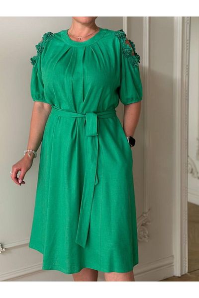 My twins Ewas Design Midi Length Off-The-Shoulder Belted Women's Cotton Plus Size Dress