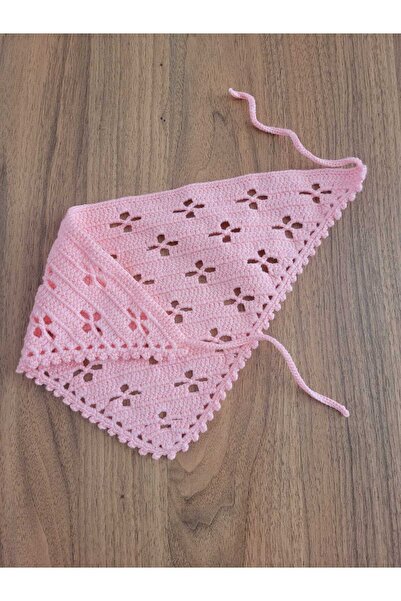 ÇİÇEKÖRGÜ Örgü Bandana, El Örgüsü Desenli Üçgen Bandana, Yazlık Bandana