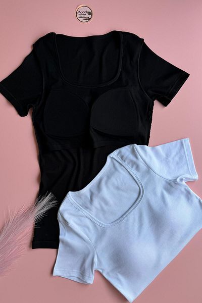 VicTroy Bratique Short Sleeve |   2-Piece Black and White Modal Fabric Bra Women's Blouse - T-Shirt