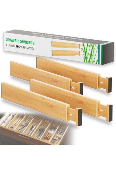 OEM Set 4 organizatoare reglabile pentru sertar, sistem antialunecare, sistem blocare, extensibile, bamb