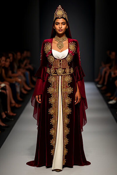 Kaftan Collection Bordo renk Kaftan Bindallı Takım