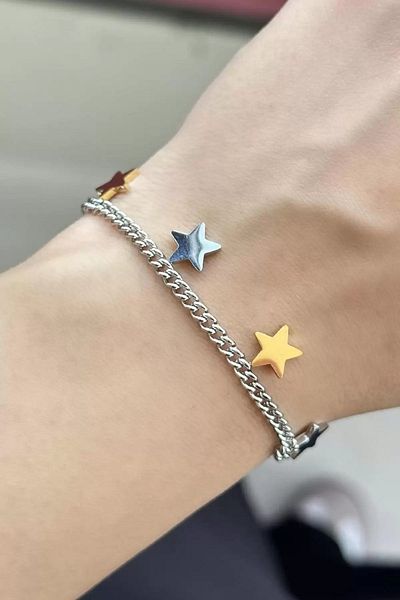 Mutenaura Silver and Gold Color Star Figured Steel Bracelet