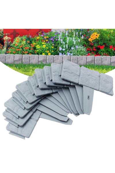SIKS Gard decorativ de grădină din plastic, set de 10 panouri, lățime 240 cm, înălțime 12 cm, fixare prin clipsare