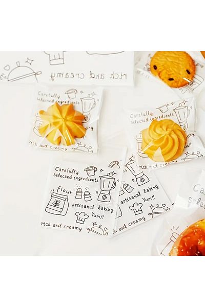 hdcw 40 Piece Cookies Bag 7X7Cm with Hand Drawn Pattern for Cookies, Confects, Adhesive Packing