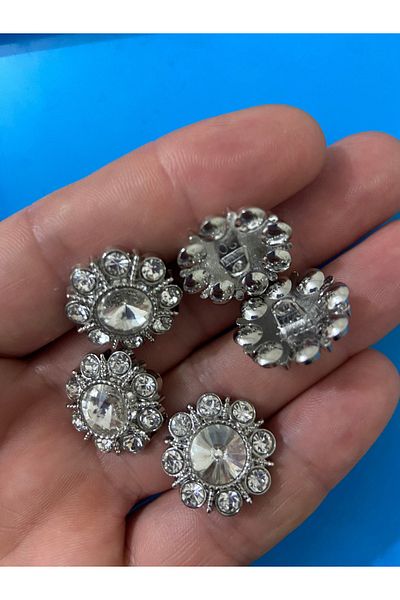Ekvator 5 Pcs 32 Sizes Silver Color Stone Button