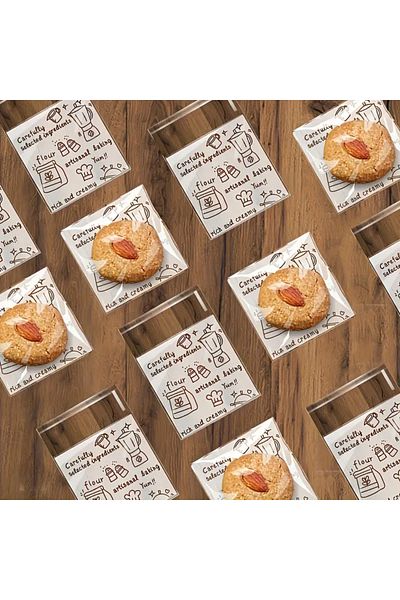 hdcw 40 Piece Cookies Bag 7X7Cm with Hand Drawn Pattern for Cookies, Confects, Adhesive Packing