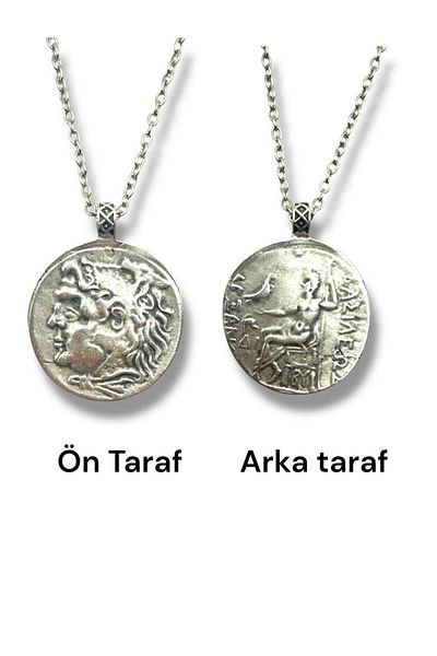 Herşey Nota Roman Coin Pendant with Alexander the Great and Queen Amestris Figure Double Sided -1 Necklace