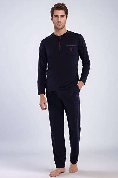 U.S. Polo Assn. Erkek Çeyizlik Damat Pijama Takımı, Sabahlık & Alt Üst Şort Takım 5 Parça - Bordo