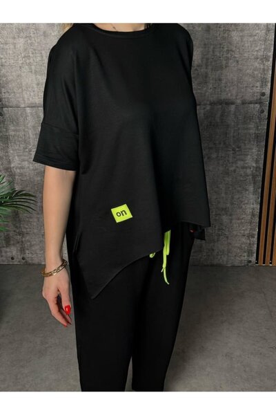 ALPACO Women's Short Sleeve Crew Neck Viscose Two Thread Blouse and Pants Two Piece Set -Collection