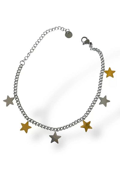 Mutenaura Silver and Gold Color Star Figured Steel Bracelet