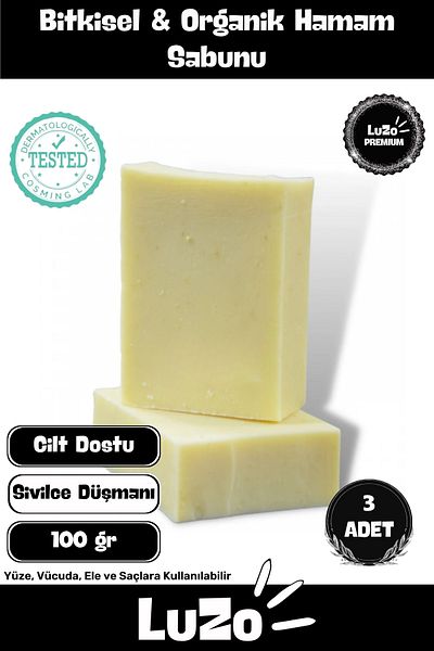 LuZo Premium Series 100% Natural Organic Facial Hair Body Skin Balancing Beautifully Scented Bath Soap 3 Pieces