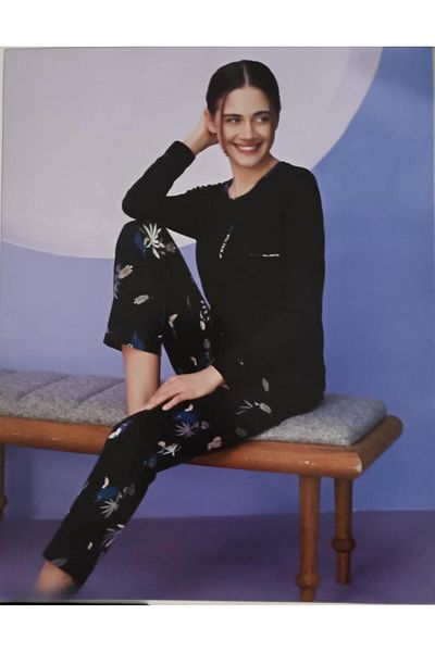 Miss Klein Set pijamale pentru femei, marimi mari, guler cu nasturi, bumbac, lycra, maneca lunga 1139 - 1 buc.