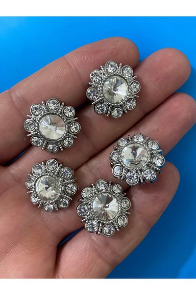 Ekvator 5 Pcs 32 Sizes Silver Color Stone Button