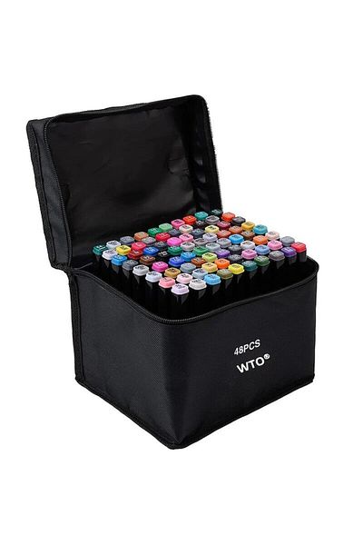 WTO Set 48 de carioci profesionale, cu cerneala pe baza de alcool, WTO®, 2 capete subtire si gros, gean