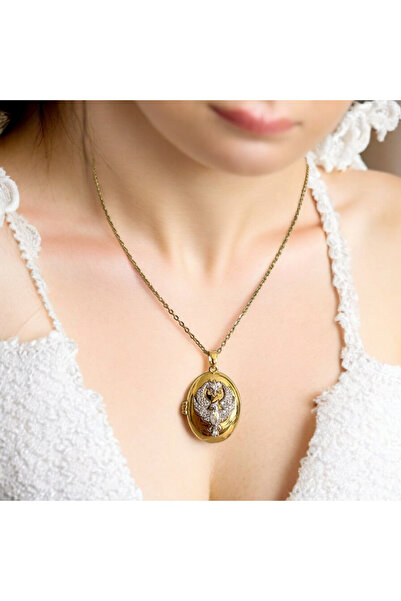 CASELN Kadın Gold Kapaklı Alya Anka Kuşu Hayalet Zincirli Kolye 45 - 60 Cm Se...
