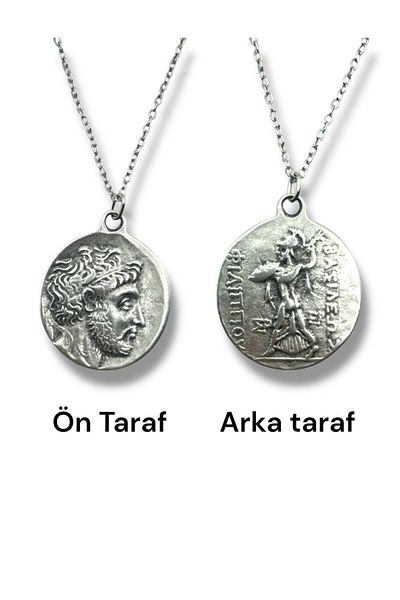 Herşey Nota Roman Coin Necklace with Alexander the Great and Athena Figure – Double Sided – 1 Piece – 60 cm Metal Necklace