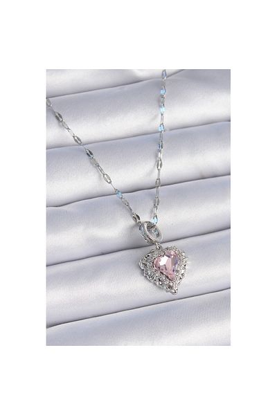 Skygo 316L Steel Chain Silver Color Zircon Stone Heart Model Women's Necklace - Tj-Bko9368
