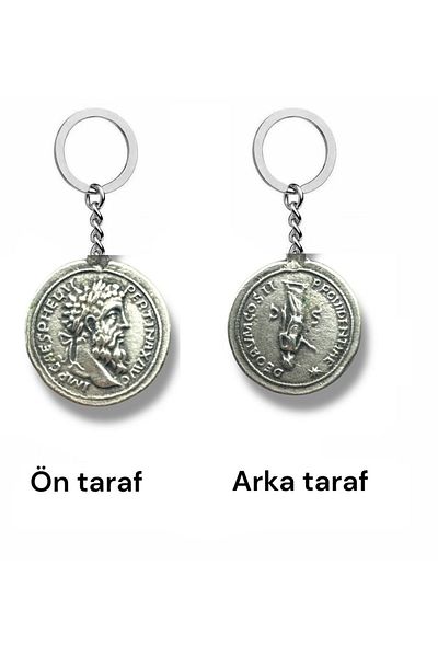 Herşey Nota Marcus Aurelius and Caesar Figured Roman Coin Keychain – Double Sided – 1 Piece – Metal Accessory