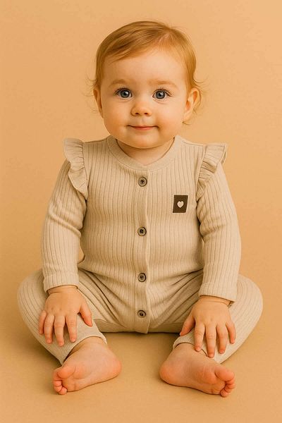 krm kerem bebe Baby Girl Jumpsuit with Hat and Buttons