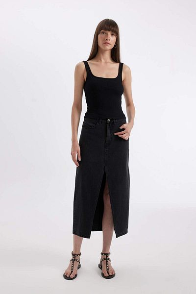 DeFacto Long Fit Slit Jean Midi Skirt D1464Ax24Wn