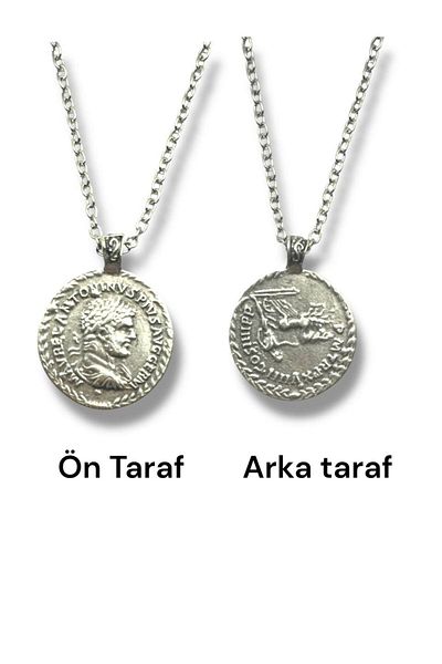 Herşey Nota Roman Ancient Coin Pendant with Antoninus Figure – Double Sided – 1 Piece – Metal Necklace with 60 cm Chain