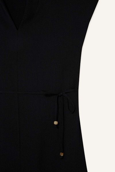 DeFacto Regular Fit V Neck Sleeveless Black Midi Dress F4673Ax25Hs