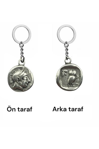 Herşey Nota Athena Figured Goddess of Wisdom Coin Keychain – Double Sided – 1 Piece – Metal Unisex Accessory