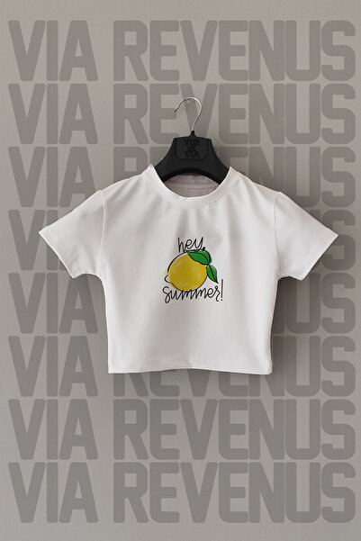 Vordevia Hey Summer Tricou crop din bumbac cu imprimeu Lemon