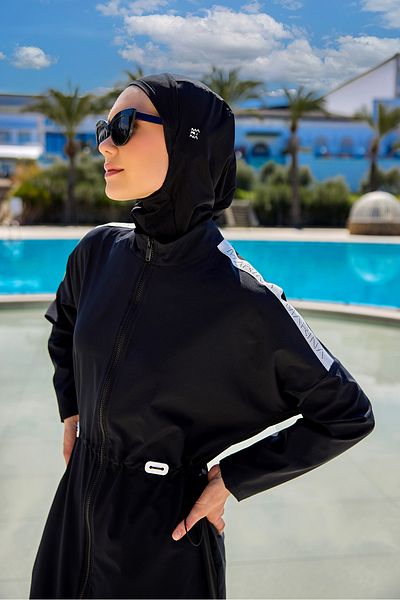 Marina Black Fully Covered Hijab Swimsuit with Stopper M2507-1