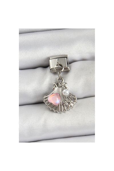 Skygo 316L Steel Dangle Pearl Detail Oyster Model Silver Color Nomination Charm - Tj-Bc1464