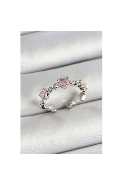 Skygo Brass Row Heart Figured Zircon Stone Silver Color Adjustable Women's Ring - Tj-Byk3757