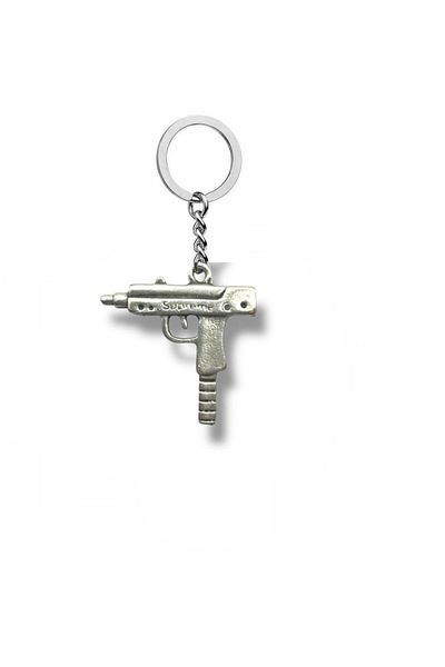 Herşey Nota Uzi Weapon Figured Keychain – Silver Color Tactical Style Unisex Metal Accessory
