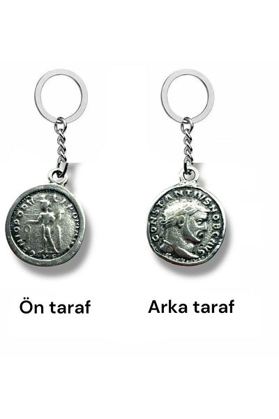 Herşey Nota Constantine Figured Denarius Roman Coin Keychain – Double Sided – 1 Piece – Unisex Accessory