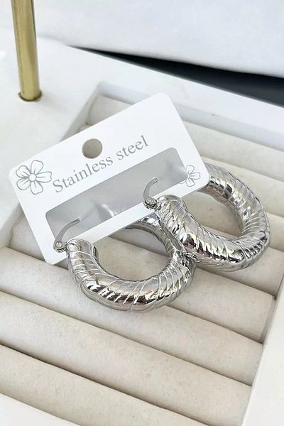 Mutenaura Silver Color Steel Hoop Earrings