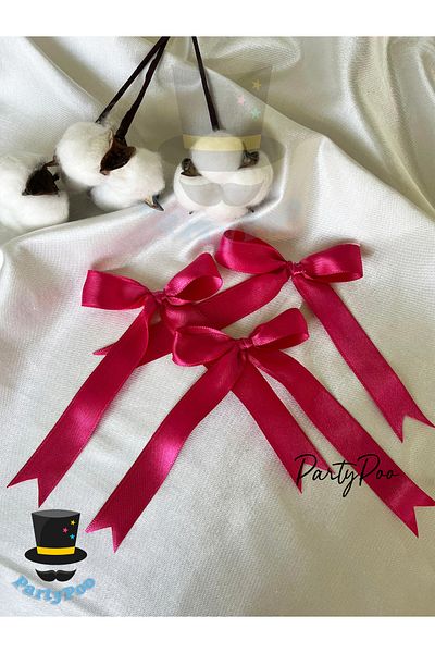 PartyPoo Fuchsia Satin Ribbon Bow 10 Pieces Large Size