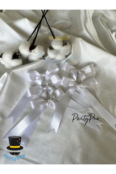 PartyPoo White Satin Ribbon Bow 10 Pieces Large Size