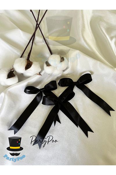 PartyPoo Black Satin Ribbon Bow 10 Pieces Large Size