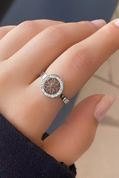 Mutenaura خاتم فولاذي قابل للتعديل بتفاصيل حجر فضي