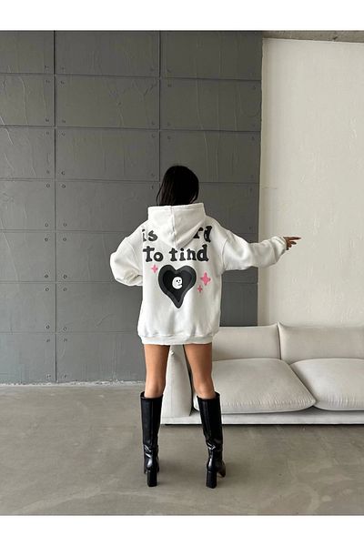 ufukmoda 3 Thread Hooded Oversize Compact True Printed Sweat White