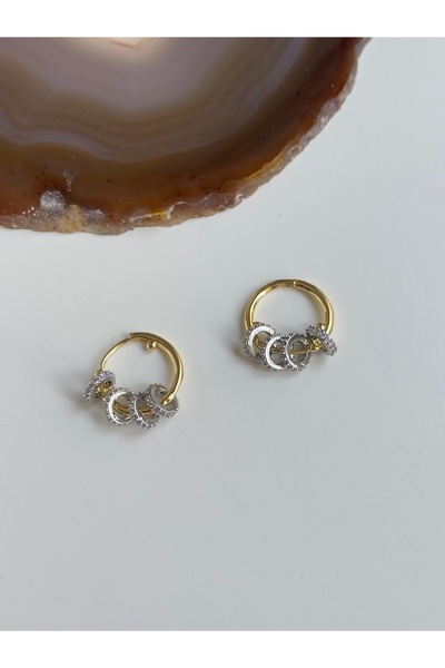 YOUES JEWELRY 316l Çelik 14 K Renk MİX Lüx Çift Renk Gold Silver VIP Seri Premium Kadın Küpe