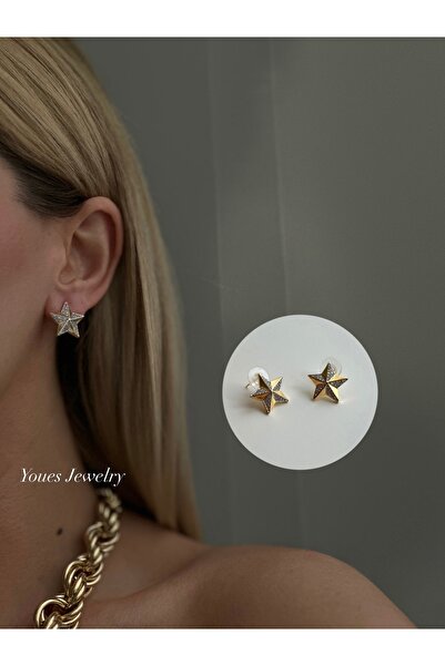 YOUES JEWELRY 316l Çelik 14 K Renk MİX Lüx Çift Renk Gold Silver VIP Seri Premium Kadın Küpe