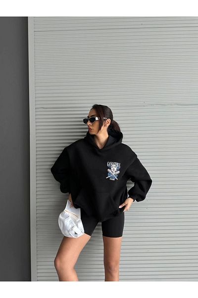 ufukmoda 3 Thread Overlock Oversize Compact Head Printed Sweat Black