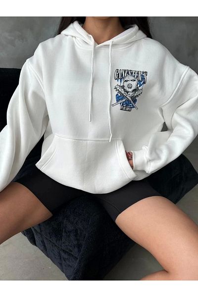 ufukmoda 3 Thread Overlock Oversize Compact Head Printed Sweat White