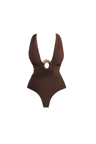 DESİGNEDBYD Yeni Kadın Metal Aksesuarlı Mayo+pareo Etek Takım 2 Parça Up Set Bodysuit Plaj Moda Beachwear