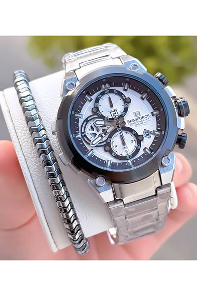Naviforce Men's Wristwatch Steel 3 Atm Waterproof 2 Years Warranty Wristband Is a Gift